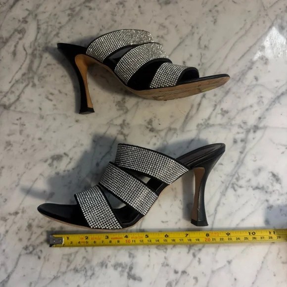 Staud Sonny Rhinestone Sandals Black Multi Strap Slides Heels Size EU 38 8 US - Picture 5 of 11